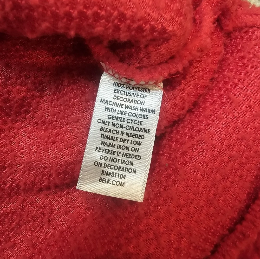 Joyland Women’s Small Red Sherpa Pullover “Oh Deer” Christmas Sweater Sequin Hol